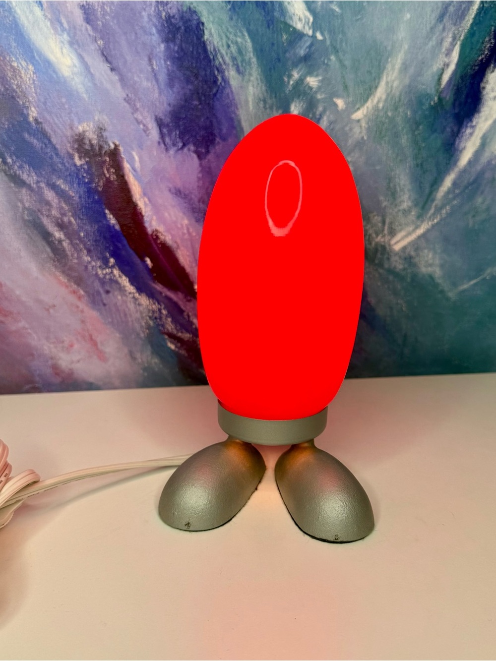 IKEA Fjorton Red Glass & Silver Metal Feet Tatsuo Konno Egg Alien